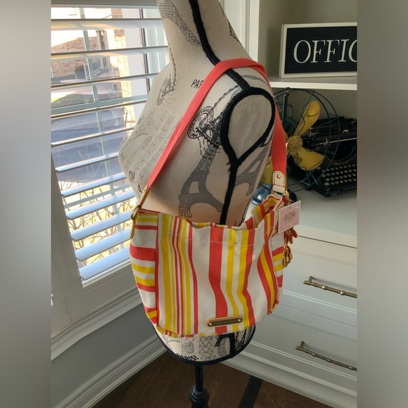 JUICY COUTURE Striped Yellow Orange Hobo Cotton Fabric Shoulder Bag BRAND NEW - Picture 4 of 16